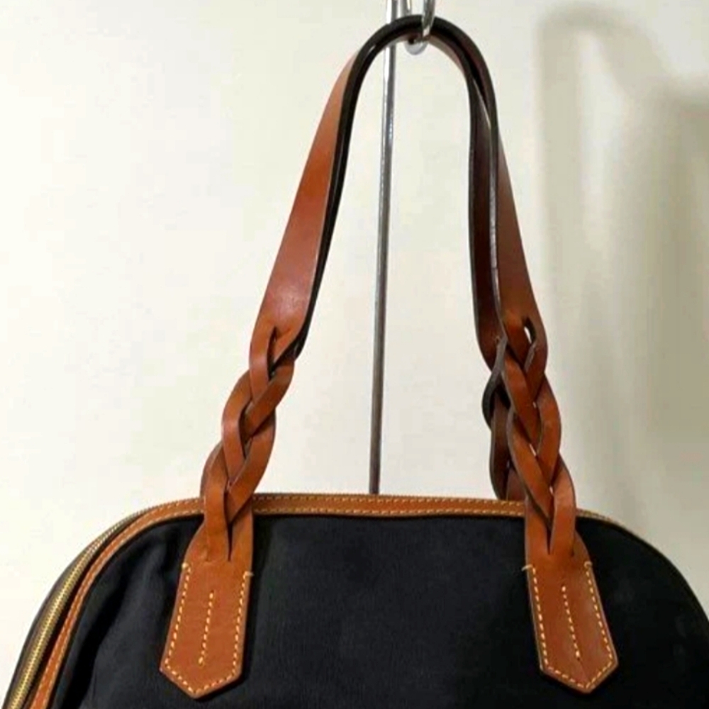 Authentic DOONEY AND BOURKE Classic Black BRAIDED Leather Trim Handbag - Picture 6 of 7